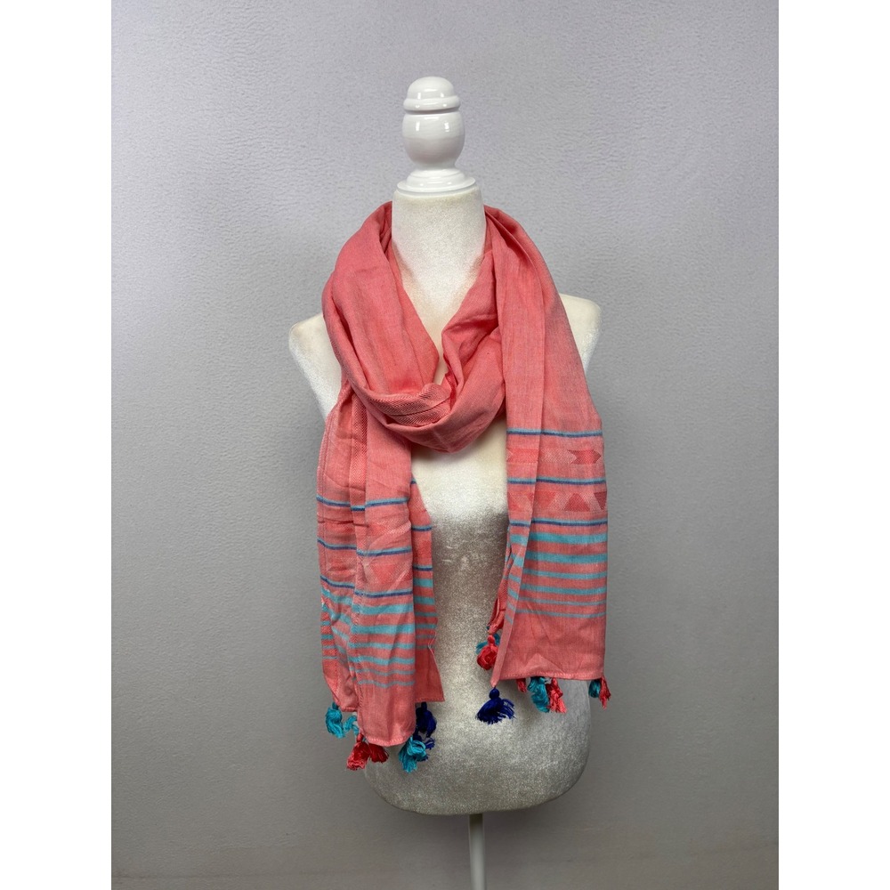Boho Beach Calvin Klein Womens OS Coral Pink Striped Tassel Lightweight Scarf